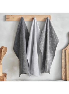 اشتري Alivia 3-Piece Woven Chambray Recycled Kitchen Towel Set 60 x 40 cm في الامارات