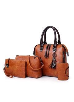 اشتري Stylish Women's Cross-body Bag 4PCS Set Of Retro Handbag Brown في السعودية