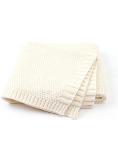 Buy Baby Blanket Knitted, 100% Cotton Knitted Cellular Toddler Blankets, Baby Nursery and Stroller Blanket for Newborn Boys and Girls (80x100cm, Off white) in Saudi Arabia