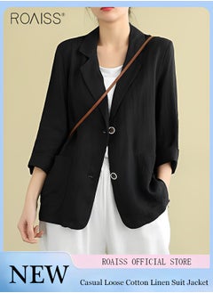 اشتري Women's Lightweight Cotton Linen Blazer Fashionable Casual Loose Long Sleeve Top في الامارات