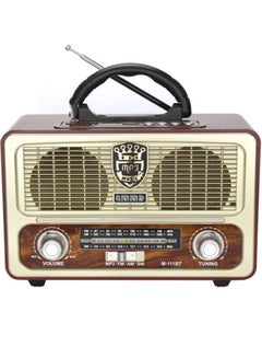 اشتري M-111BT Portable Antique Radio Nostalgic Wooden Retro FM Radio With AM | FM | SW Band Frequency, USB | SD | TF Card Slot, AUX and Bluetooth Remote Modern Feature Vintage Radio في الامارات