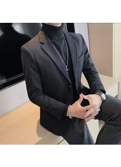 اشتري 2024 New woolen suit mens autumn and winter fashion casual solid color coat jacketBlack Black في الامارات