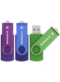 اشتري Usb Flash Drives 3 Pack 16Gb Memory Stick Swivel Design Usb 2.0 Flash Drive Thumb Drive Zip Drives (16Gb Blue Green Purple) في الامارات