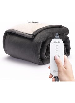 اشتري Sunbeam Heated Throw Blanket | Reversible Sherpa/Royal Mink, 3 Heat Settings, Olive في الامارات