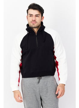 اشتري Men Hooded Colorblock Full Zip Sweatshirt, Black/Red/White في الامارات