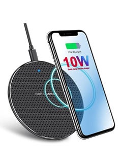 Buy Slim Wireless Charger, Universal 10W Fast Charging Pad (All Mobile Devices) Compatible with iPhone/Android/Apple/Samsung Models/Galaxy S21/S20 Ultra/S10/S9/Note 10, Pixel 5/4 XL (Black) in Saudi Arabia