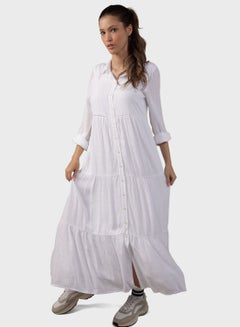 Buy Button Detailed Puff Sleeve Shirt Dress in UAE