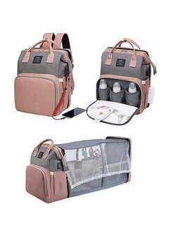 Buy Diaper Bag Backpack，7 in 1 Travel Diaper Bag, Mommy Bag With USB Charging Port (Pink-Grey) in UAE