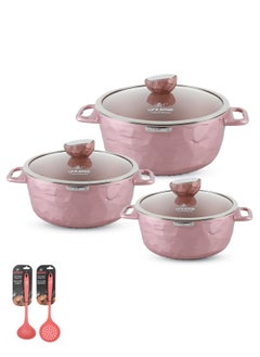 اشتري Pots Set 8 pieces - Cookware set Induction Bottom, Granite Non Stick Coating, Die Cast aluminum 100% PFOA FREE Casserole Set include Casseroles 20/24/28CM And Silicone Utensils في الامارات