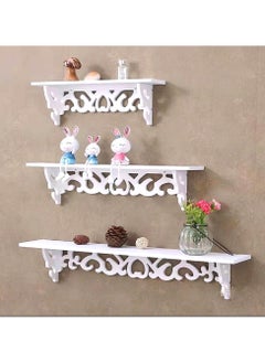 Buy Modern White Floating Wall Shelves Set of 3 Wooden Wall Mounted Shelf for Living Room Bedroom Office Kitchen Stylish Wall Storage and Display Solution in UAE