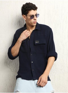 Buy Oversized Cotton Casual Waffel Double Pocket Full Sleeve Shirt in UAE