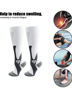 اشتري Professional Sports Compression Socks for Men Athletic Football Socks for Running Cycling Basketball Soccer XXL White في السعودية