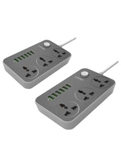 Buy Sc3604 Set Of 2 Pieces Of Extension Lead With 3 Usb Ports, 6 Way Outlets Usb Ports Surge Protection Power Strip, 2 Meter Bold Extension Cord, Fuse And Shutter - Black in Egypt