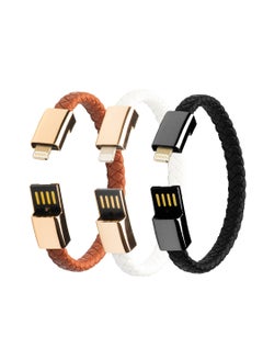 Buy 3 leather smart bracelet in white, brown and black+ charging cable from zerofive in Saudi Arabia