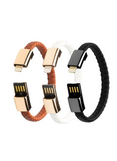 Buy 3 leather smart bracelet in white, brown and black+ charging cable from zerofive in Saudi Arabia