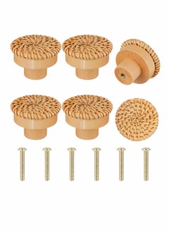 اشتري Wooden Storage Drawer Knobs, Rattan Dresser Knobs Round Handmade Wicker Woven and Screws for Boho Furniture Cabinets Handles Hardware Pulls Cabinet,Drawer Barrier Accessory Drawer Organizer Handle في السعودية