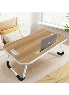 Buy Portable Folding Laptop Table With iPad And Cup Holder 60x40x28cm Brown in Saudi Arabia