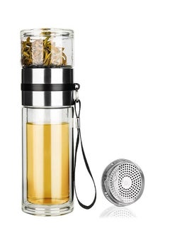 اشتري Double Wall High Borosilicate Glass Water Bottle Coffee And Water Separation Mug Cup with Tea Infuser Portable Travel Glass 3800ml في السعودية