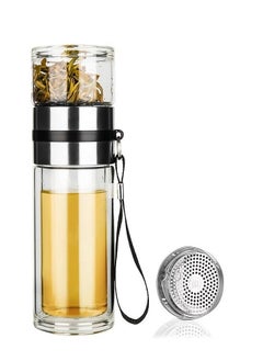 Buy Double Wall High Borosilicate Glass Water Bottle Coffee And Water Separation Mug Cup with Tea Infuser Portable Travel Glass 3800ml in Saudi Arabia