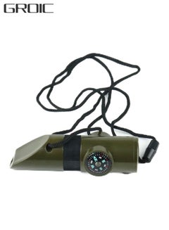اشتري 7-in-1 Emergency Survival Whistle Multifunctional Outdoor Tools with Compass Thermometer LED Light Magnifier Reflector Mirror Lanyard في الامارات