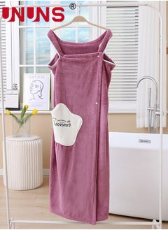 Buy Bath Robe With Pocket,Off-shoulder Wearable Bath Towel With Snap Button,Bathrobe Suitable For Sauna Beach Swimming Pool Gym Travel,Purple in Saudi Arabia