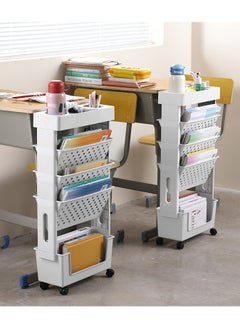 Buy Movable Bookshelf Cart, 360° Rotatable Book Rack Bookcase Book Cart with Wheels, Office File Utility Organizer Utility Cart Storage Trolley for Living Room, Home Kitchen School in Saudi Arabia