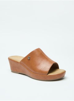 Buy Logo Accent Slip-On Sandals with Wedge Heels in Saudi Arabia