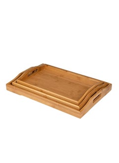 اشتري Bamboo 3 Pack Kitchen Food Tray with Handle Party Tea Bar Table Breakfast Snack Food 45x33x3.05cm في الامارات