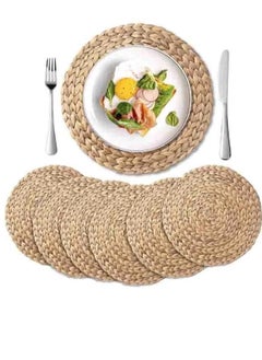 Buy (6 pieces) round woven water-woven sapphire tablecloths, braided straw tablecloths, hand-woven sheets, heat-resistant/anti-slip rattan beds, dining table (35 cm) in Saudi Arabia