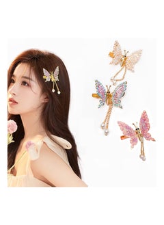 اشتري 3Pcs Butterfly Hair Clip, Tassel Metal Hair Claw Clips, with Rhinestones, SYOSI Multi-color Hair Clips Tassel Gold Fashion Nonslip Hair Clips for All  Women Girls Styling Tools Hair Accessories في السعودية