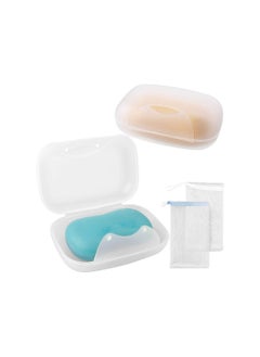 Buy 2 Pack Travel Soap Dish Box with Soap Mesh Net Translucent Saver Case for Home Travel Outdoor Hiking Camping in Saudi Arabia