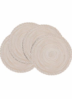 اشتري Homing Round Placemats Set Of 4 For Dining Table – Woven Heat Resistant Anti-Slid Cotton Kitchen Table Mats 14 Inch Easy To Care Beige في السعودية