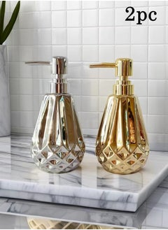 Buy 2-Piece Ceramic Liquid Soap Dispenser Shampoo And Body Wash Dispenser Gold/Silver 18x9 Centimeter in UAE