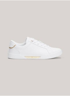 Buy Women's Metallic Trim Leather Court Trainers -  Leather upper, White in Saudi Arabia