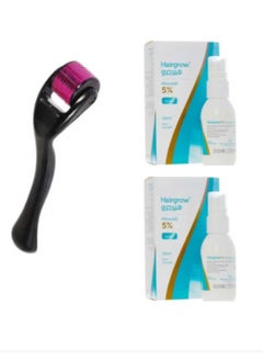 Buy Hairgrow 5% Minoxidil (2 bottles x 50ML) And ARTLOOK Face Wrinkles And Hair Loss Treatment Roller Black/Pink in Saudi Arabia