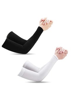 Buy 2 Pairs UV Protection Cooling Arm Sleeves, T Tersely Arm Warmers for Men Women Youth Arm Support for Cycling Baseball Basketball Driving,Arm Compression Sleeves-Black White,One Size Fit Most in Saudi Arabia