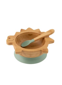 Buy Organic Bamboo Bowl 250ml Suction + Spoon Dino Green in UAE