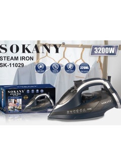 Buy Sokany 3200W Steam Iron, SK_11029 Non-stick ceramic soleplate Large capacity 320ml water tank Fast ironing and fast heating Adjustable temperature control Easy to hold Comfortable handle and light to hold in hands in Egypt