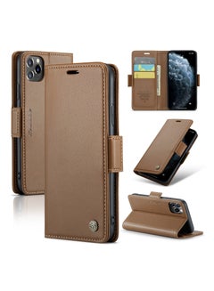 Buy Flip Wallet Case For Apple iPhone 11 Pro Max, [RFID Blocking] PU Leather Wallet Flip Folio Case with Card Holder Kickstand Shockproof Phone Cover (Brown) in UAE
