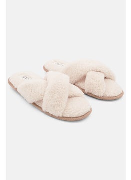 اشتري Women Sherpa Cross Band Slippers, White في الامارات