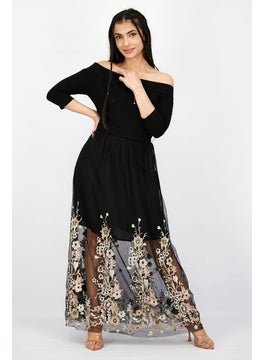 Buy Women Embroidered A Line Party Dress, Black in UAE