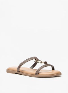 Buy Solid Slip-On Sandals with Logo Accent in UAE