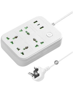 Buy Universal Power Cord Expansion Lead Socket with 4 Power Socket and 2 USB and Type-C Slots 5 Meter-White in Saudi Arabia