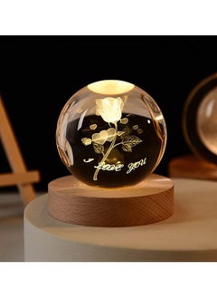 اشتري 3D Rose Crystal Ball Kids Night Light Glass Ball Night Light with Wooden Base Fantasy Decoration Crystal Ball Gift LED Galaxy Planet Night Light Birthday Gift（rose flower） في الامارات