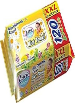 Buy Lara Baby Soft Wet Wipes with Chamomile Extract - 120 Pieces - 2725511315181 in Egypt