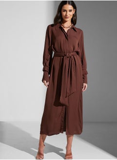 Buy Button Detail Belted Dress in UAE