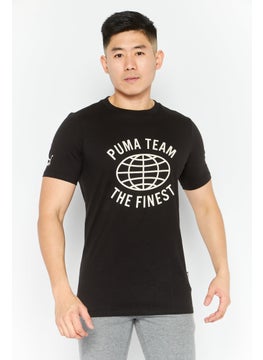 Buy Men Sportswear Fit Short Sleeves Printed Training T-shirts, Black in UAE