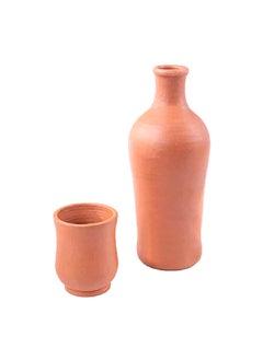 Buy 2-Piece Handmade Heat-Resistant and Durable Clay Bottle and Cup Set Brown 24 x 8 x 8 cm EL-421 in Saudi Arabia