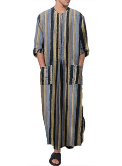 Buy Men's Traditional Dresses Long Sleeve Striped Henley Shirts Kaftan Muslim Long Gown Thobe Robe for Men Multicolor Stripes in UAE