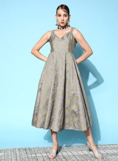 Buy Brocade Floral Print Sweetheart Neck Anarkali Midi Dress in Saudi Arabia